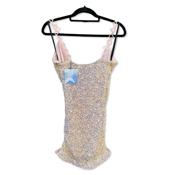 NWT Majorelle Trish Sequin Mini Dress Iridescent pink heart straps Revolve XS - Picture 7 of 15